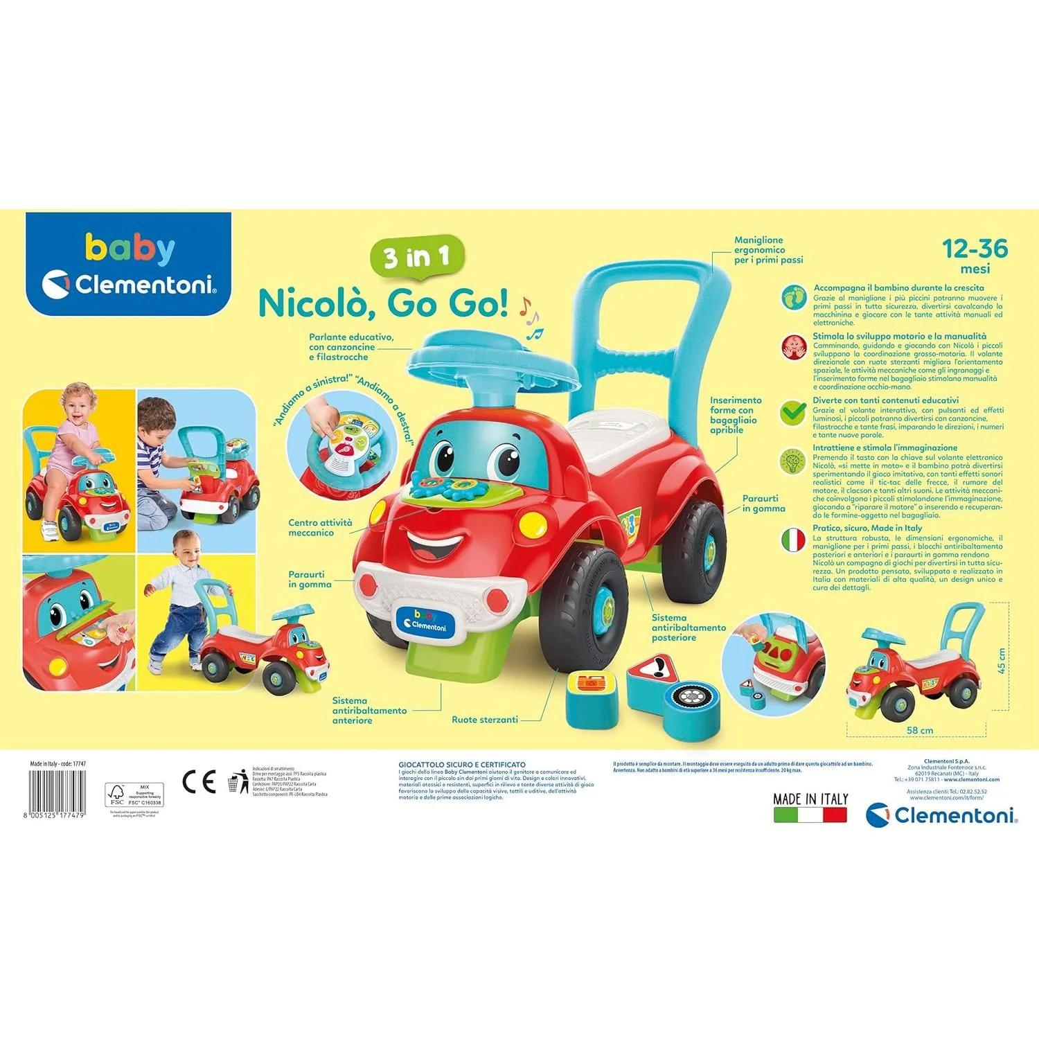 Clementoni - Nicolò Go Go Baby Macchina Cavalcabile 3 in 1 17747 - Image 3