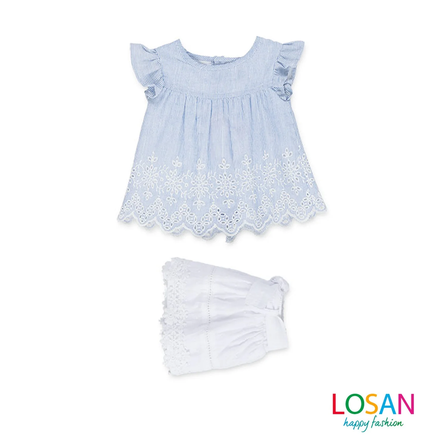 Losan - Completo Blusa e Gonna in Pizzo Sangallo Baby Bambina