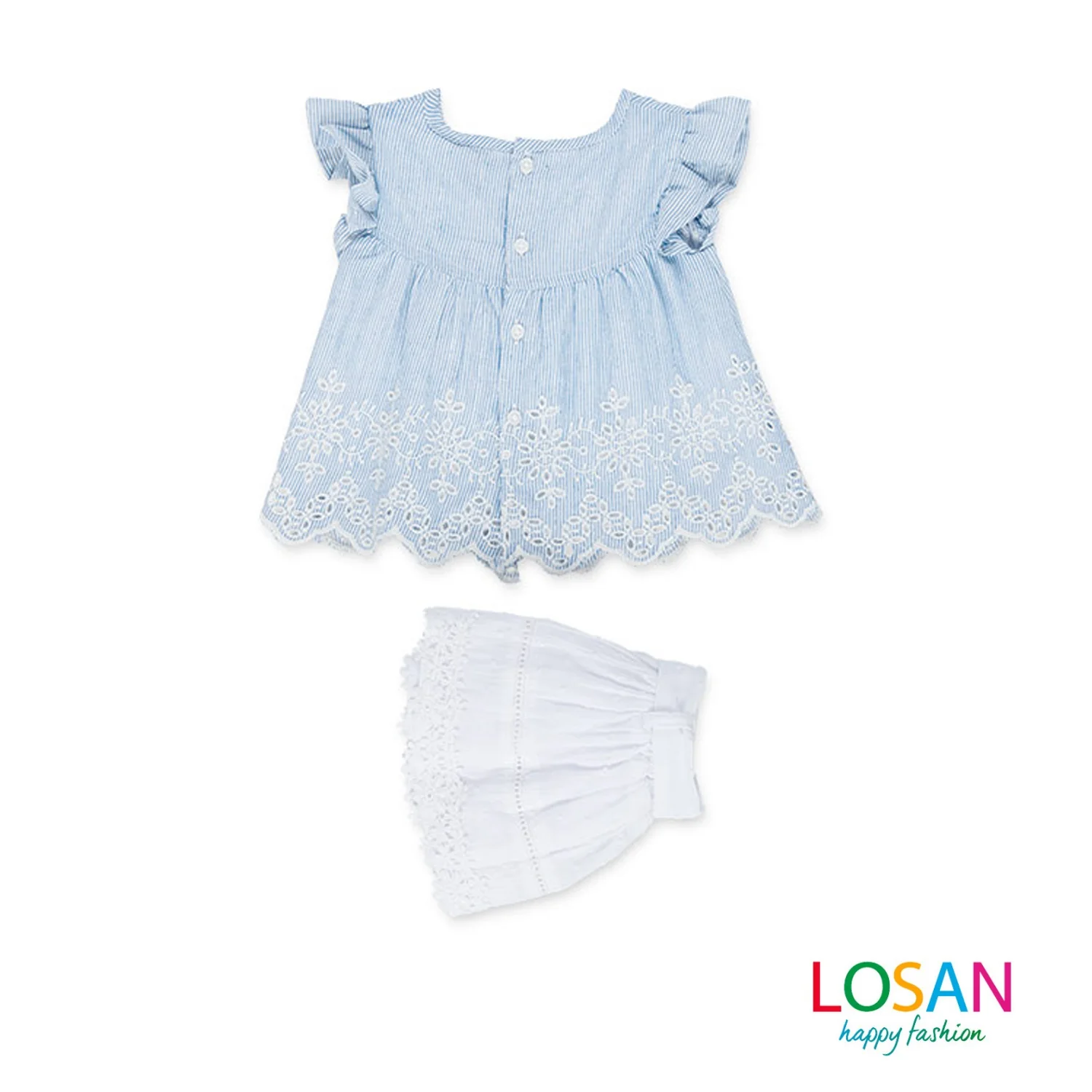 Losan - Completo Blusa e Gonna in Pizzo Sangallo Baby Bambina - Image 2