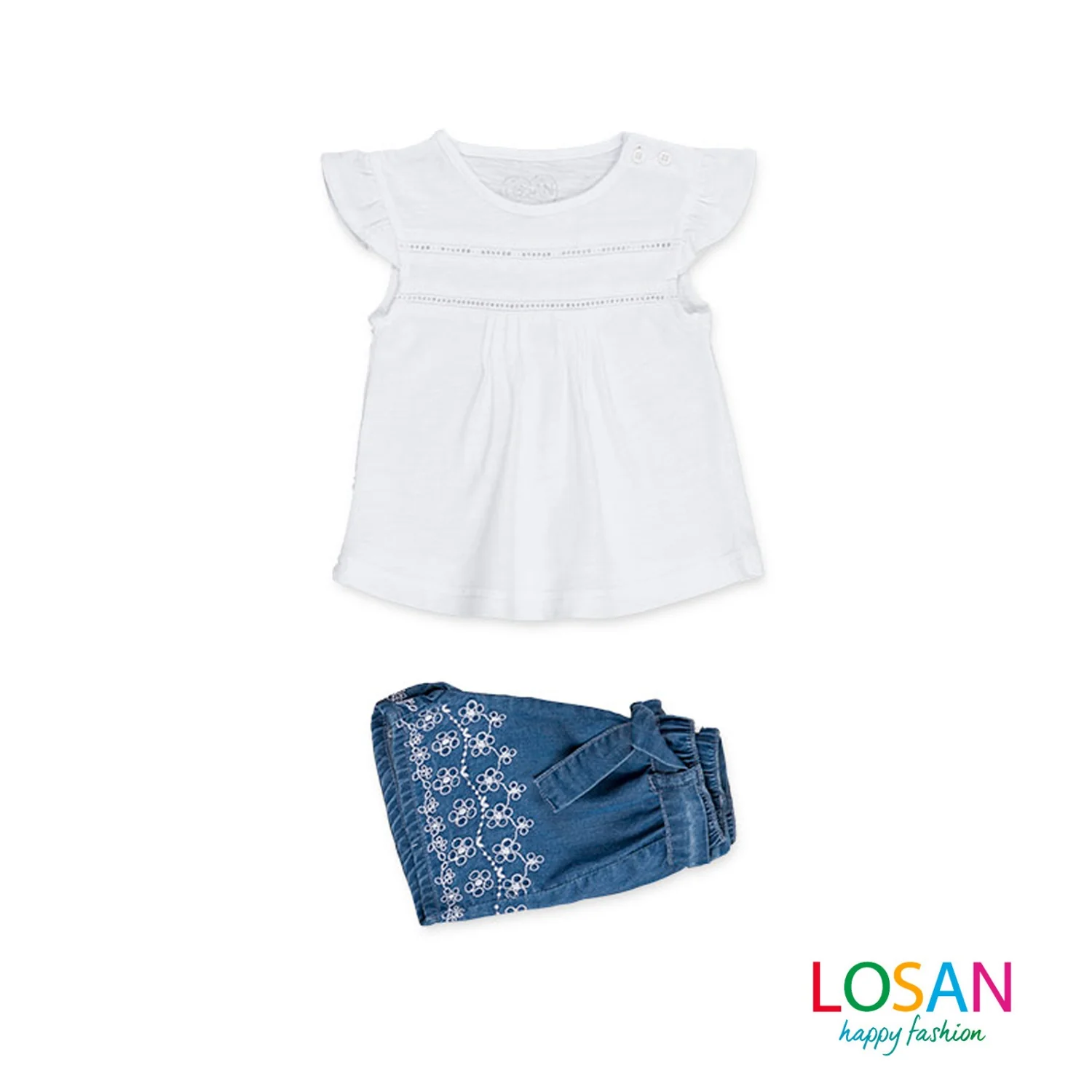 Losan - Completo Maglietta e Shorts in Denim Baby Bambina - Image 2