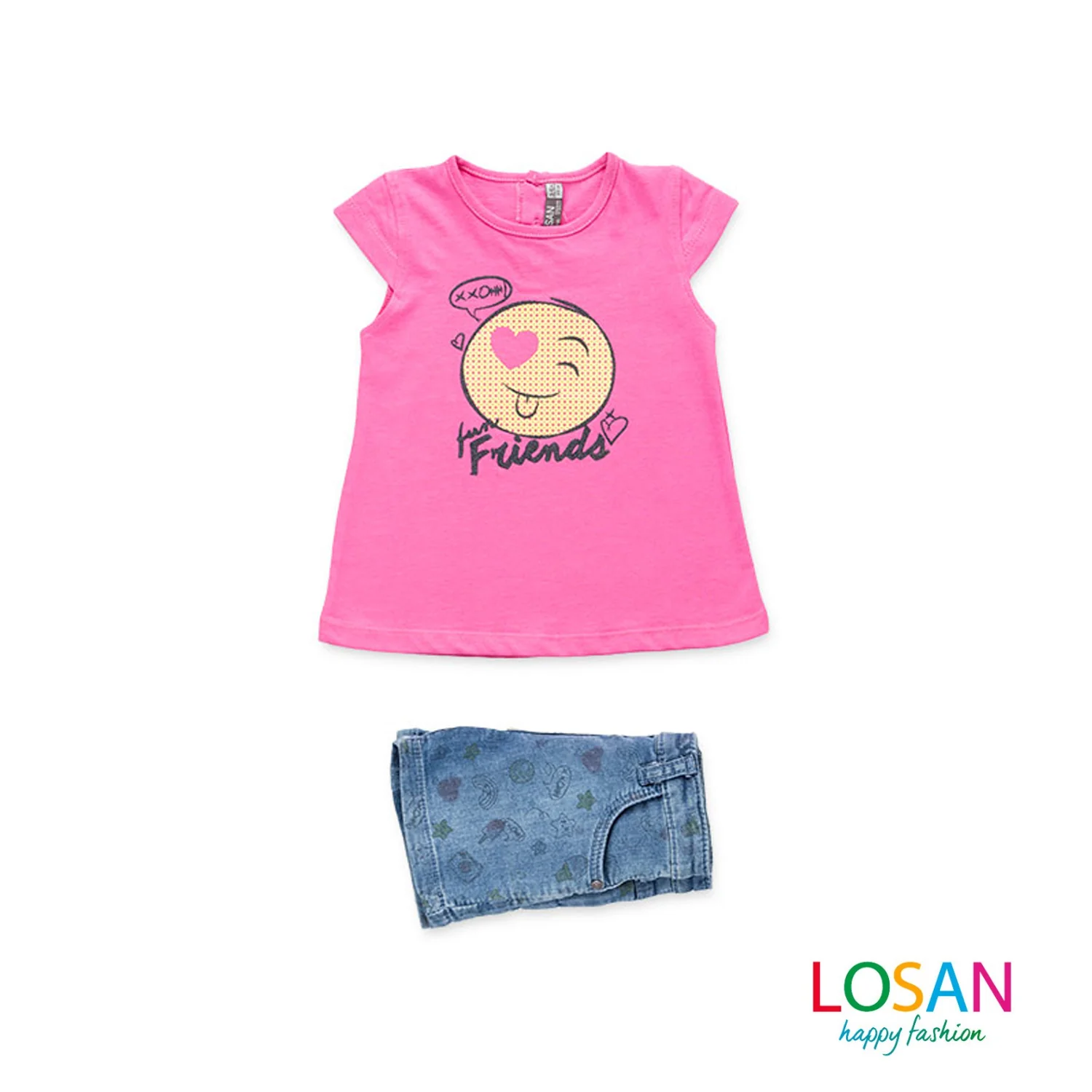 Losan - Completo Shorts + Maglietta Fucsia Baby Bambina