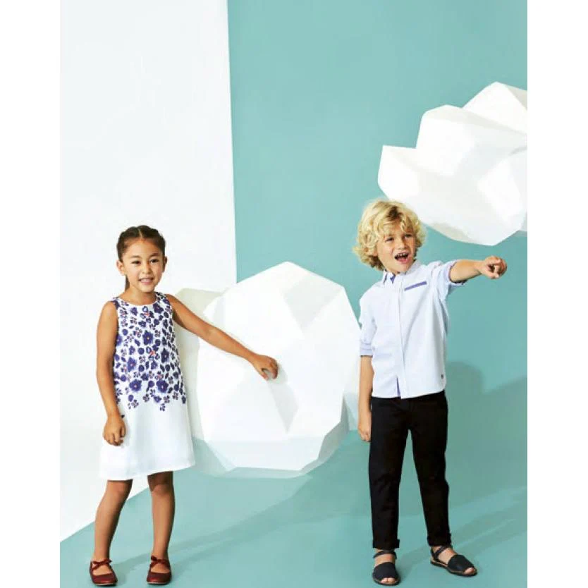 Losan - Vestito Bambina Junior Smanicato Fiori Blu - Image 4