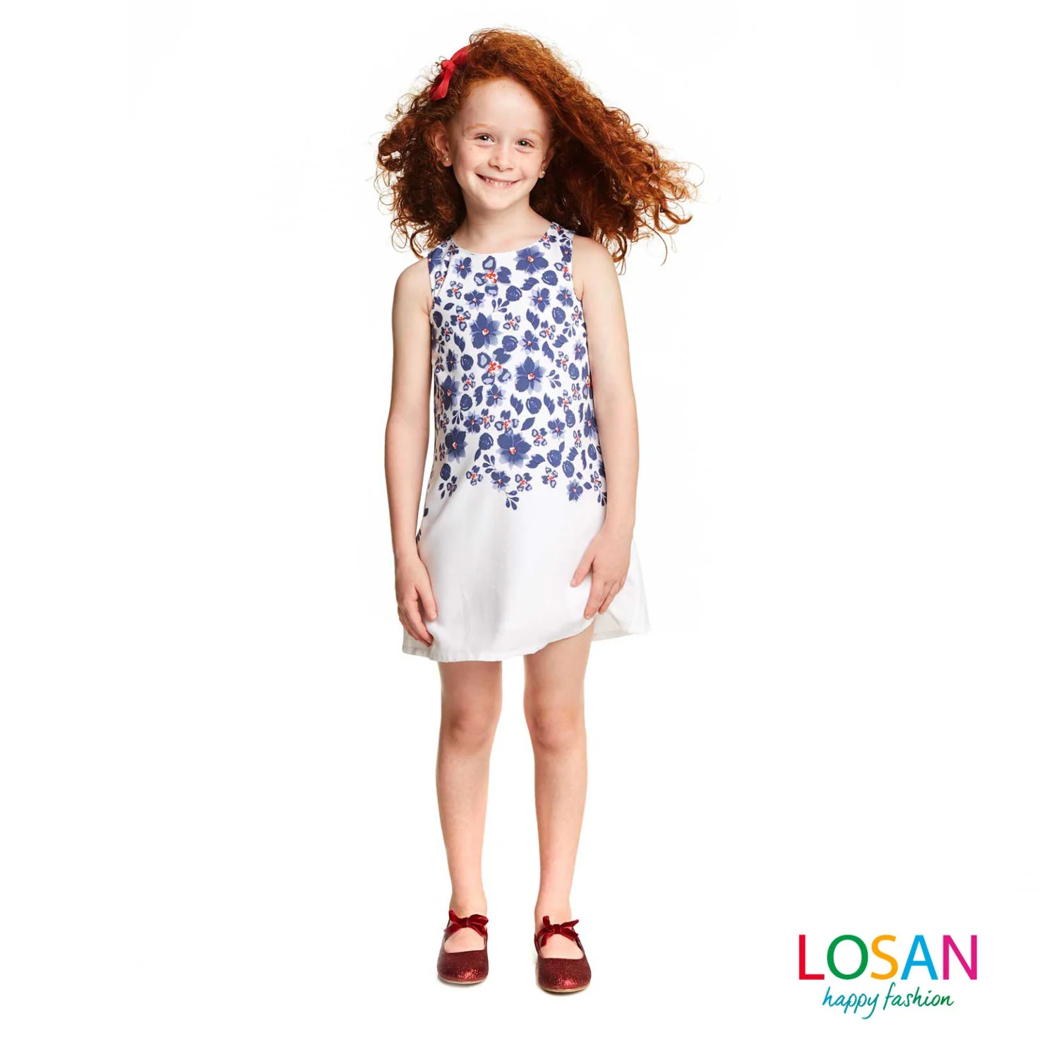 Losan - Vestito Bambina Junior Smanicato Fiori Blu - Image 6