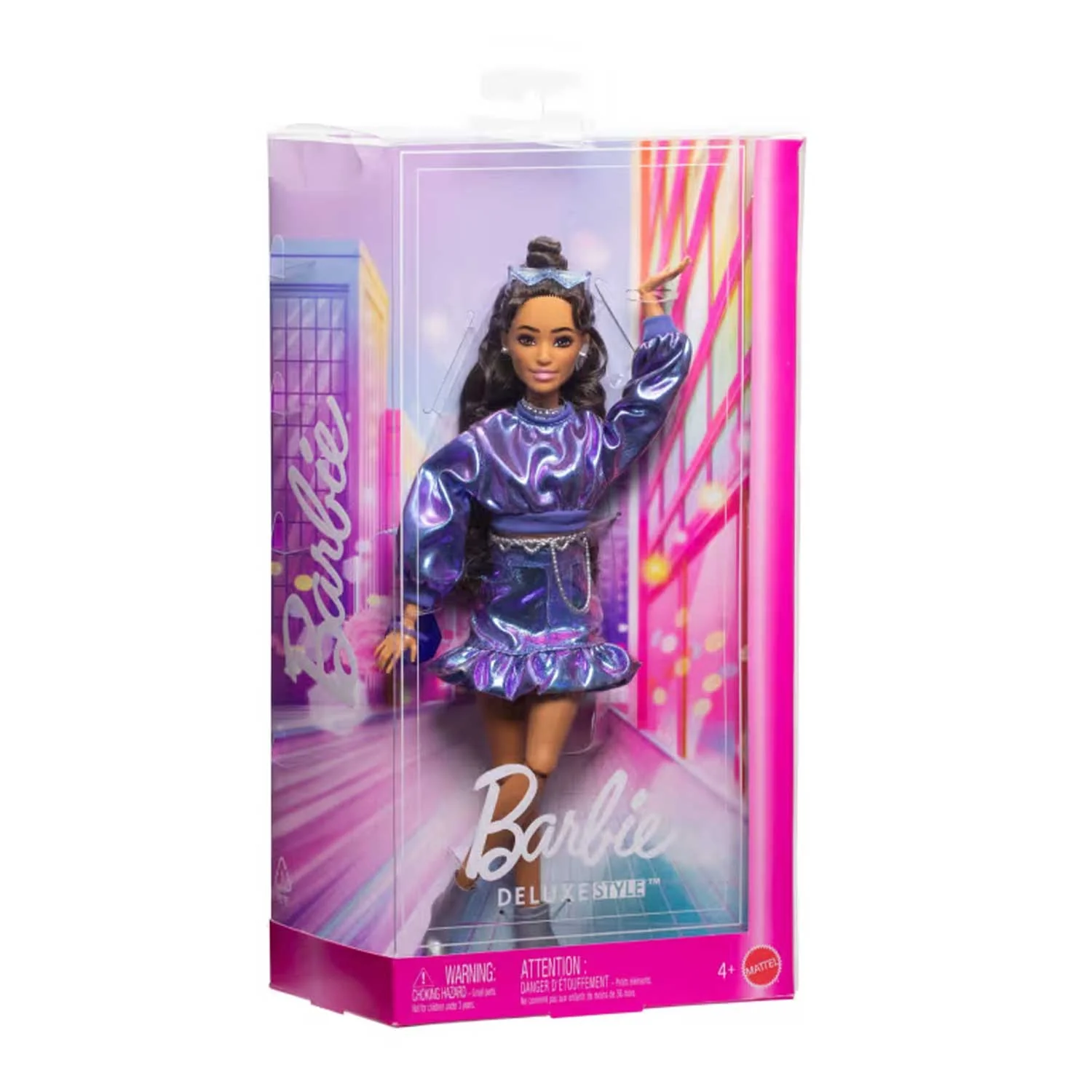 Mattel - Barbie Fashionista Deluxe Metallic Mora Con Vestito Azzurro JFP42 - Image 4