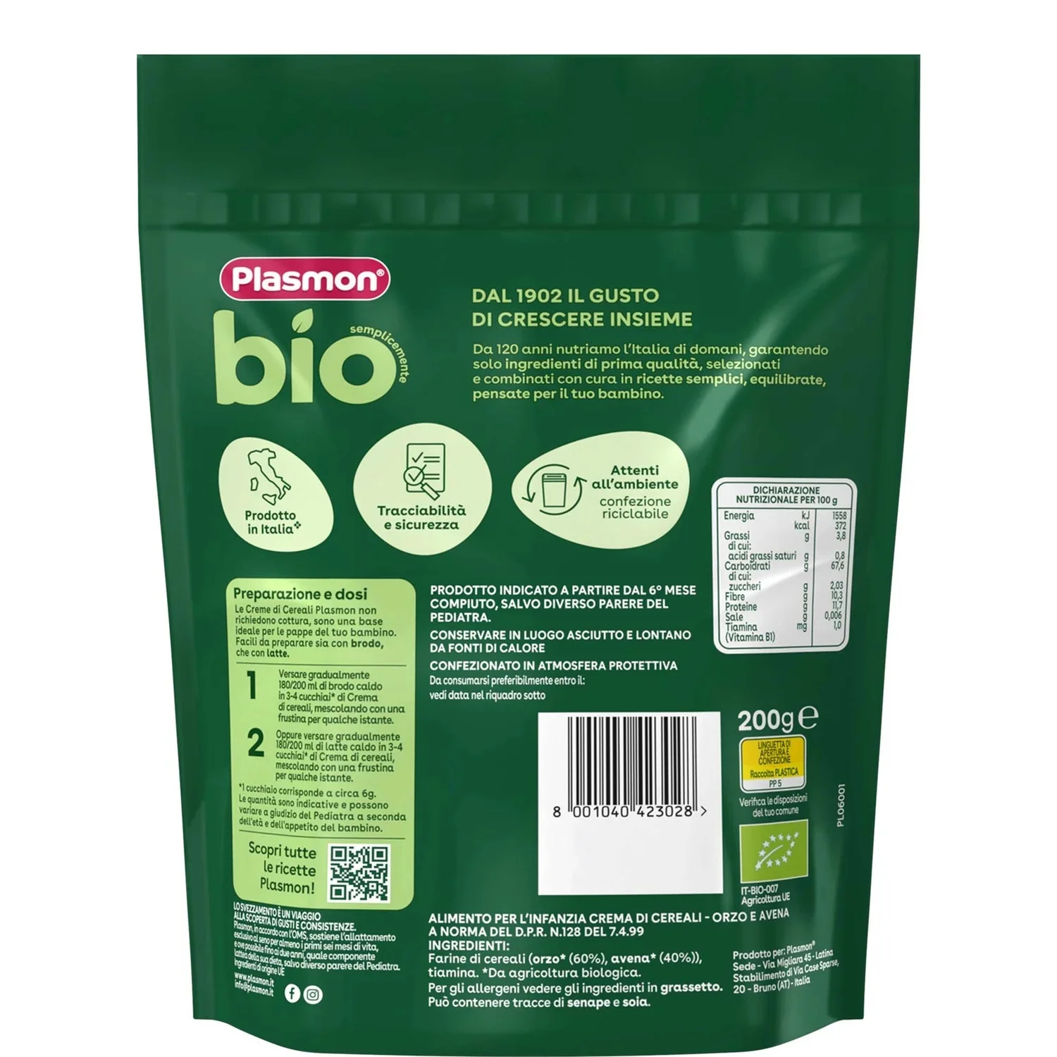Plasmon - BIO Crema Avena Orzo: Confezione 200 gr - Image 2