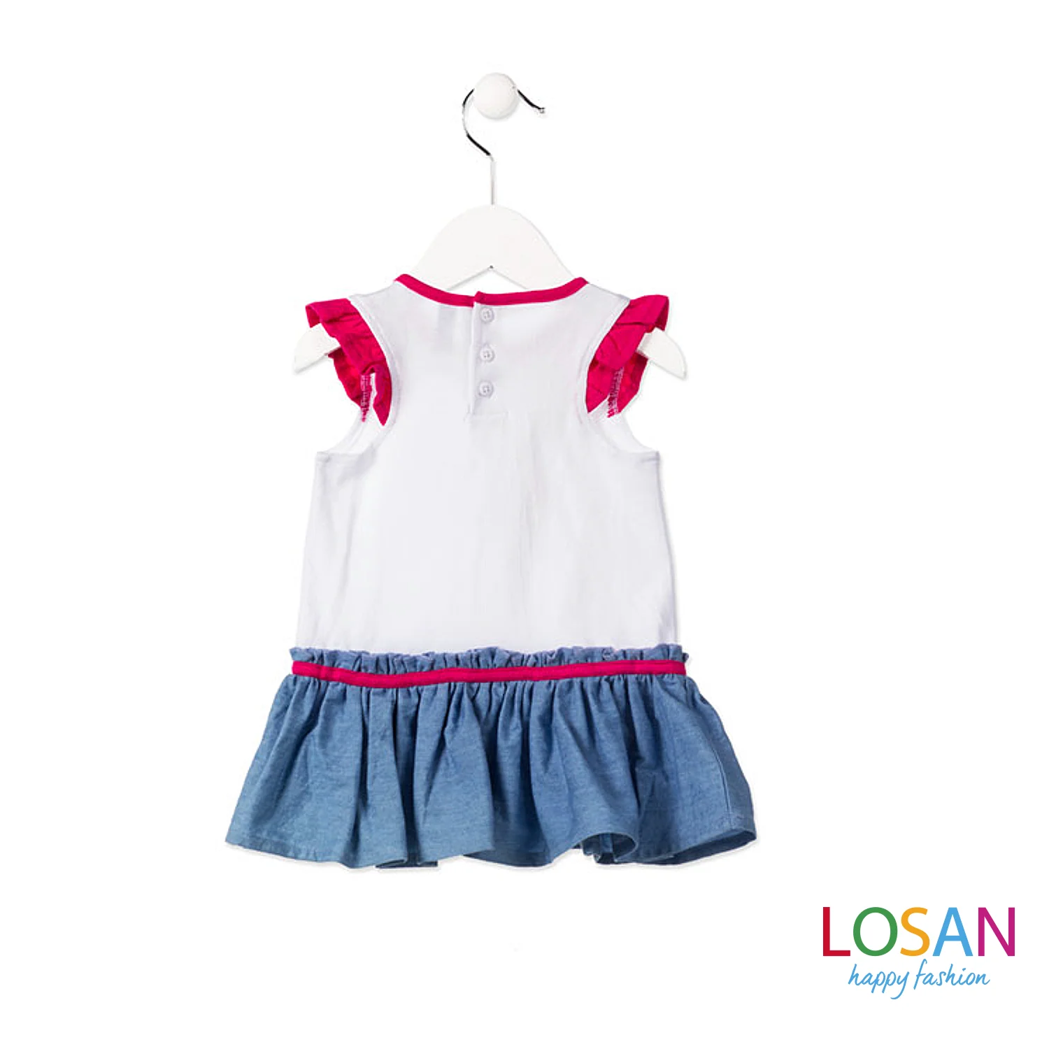 Losan - Vestito Combinato Smanicato Fucsia e Jeans - Image 2